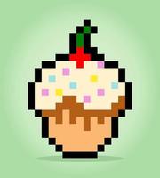 cupcake pixel 8 bit. piatti di cibo nelle illustrazioni vettoriali. vettore