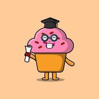 cartone animato Cupcake alunno la laurea giorno con toga vettore