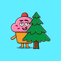 carino cartone animato Cupcake personaggio nascondiglio albero vettore