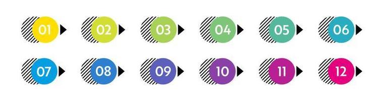 proiettile punti numeri. colorato elenco marcatori a partire dal 1 per 12. vettore design elementi impostato per moderno Infografica