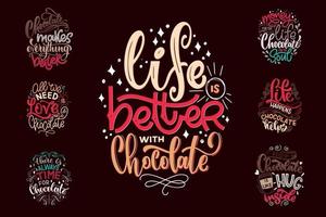 cioccolato mano lettering citazioni impostare. vettore