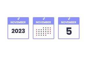 novembre 5 calendario design icona. 2023 calendario orario, appuntamento, importante Data concetto vettore