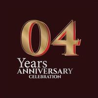 04 anni anniversario logo oro e rosso colore isolato su elegante sfondo, vettore design per saluto carta e invito carta