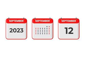 settembre 12 calendario design icona. 2023 calendario orario, appuntamento, importante Data concetto vettore