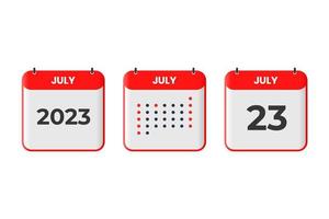 luglio 23 calendario design icona. 2023 calendario orario, appuntamento, importante Data concetto vettore