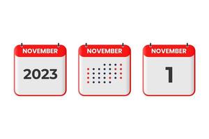novembre 1 calendario design icona. 2023 calendario orario, appuntamento, importante Data concetto vettore