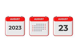 agosto 23 calendario design icona. 2023 calendario orario, appuntamento, importante Data concetto vettore