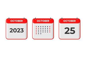 ottobre 25 calendario design icona. 2023 calendario orario, appuntamento, importante Data concetto vettore