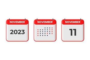 novembre 11 calendario design icona. 2023 calendario orario, appuntamento, importante Data concetto vettore