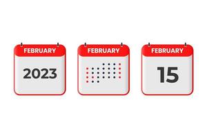 febbraio 15 calendario design icona. 2023 calendario orario, appuntamento, importante Data concetto vettore