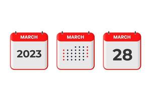marzo 28 calendario design icona. 2023 calendario orario, appuntamento, importante Data concetto vettore