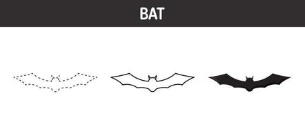 pipistrello tracciato e colorazione foglio di lavoro per bambini vettore