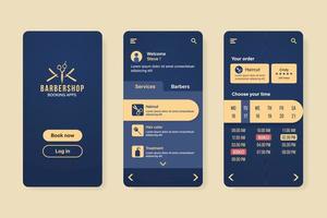 barbiere negozio prenotazione applicazione interfaccia modello per smartphone vettore