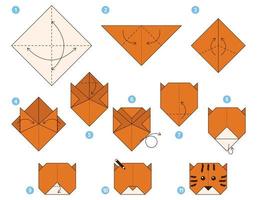 tigre origami schema lezione in movimento modello. origami per bambini. passo di passo Come per rendere un' carino origami tigre. vettore illustrazione.