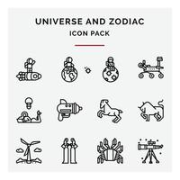 universo e zodiaco icona imballare vettore