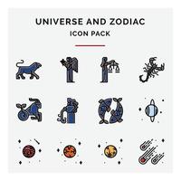 universo e zodiaco icona imballare vettore