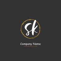 sk iniziale grafia e firma logo design con cerchio. bellissimo design manoscritto logo per moda, squadra, nozze, lusso logo. vettore