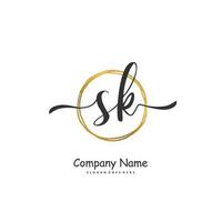 sk iniziale grafia e firma logo design con cerchio. bellissimo design manoscritto logo per moda, squadra, nozze, lusso logo. vettore