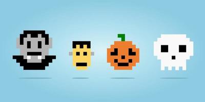 8 po pixel dracula cranio zucca e pauroso viso per Halloween temi nel vettore illustrazione