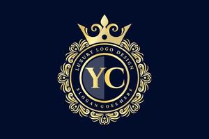 yc iniziale lettera oro calligrafico femminile floreale mano disegnato araldico monogramma antico Vintage ▾ stile lusso logo design premio vettore