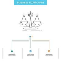 equilibrio. decisione. giustizia. legge. scala attività commerciale flusso grafico design con 3 passi. linea icona per presentazione sfondo modello posto per testo vettore