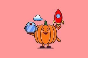 carino portafortuna cartone animato personaggio zucca come astronauta vettore