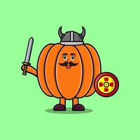 carino cartone animato zucca vichingo pirata Tenere spada vettore