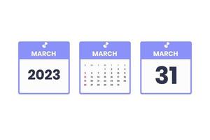 marzo calendario design. marzo 31 2023 calendario icona per orario, appuntamento, importante Data concetto vettore