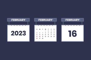 16 febbraio 2023 calendario icona per orario, appuntamento, importante Data concetto vettore