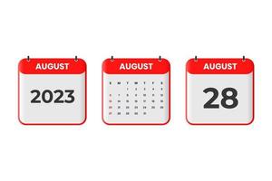 agosto 2023 calendario design. 28th agosto 2023 calendario icona per orario, appuntamento, importante Data concetto vettore