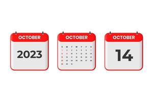 ottobre 2023 calendario design. 14 ottobre 2023 calendario icona per orario, appuntamento, importante Data concetto vettore
