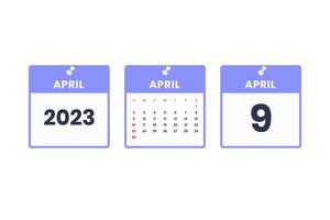 aprile calendario design. aprile 9 2023 calendario icona per orario, appuntamento, importante Data concetto vettore