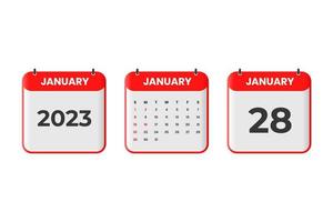 gennaio 2023 calendario design. 28th gennaio 2023 calendario icona per orario, appuntamento, importante Data concetto vettore