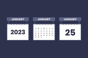 25 gennaio 2023 calendario icona per orario, appuntamento, importante Data concetto vettore