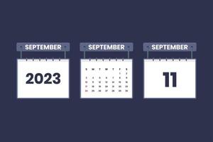 11 settembre 2023 calendario icona per orario, appuntamento, importante Data concetto vettore