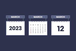 12 marzo 2023 calendario icona per orario, appuntamento, importante Data concetto vettore