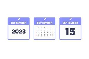 settembre calendario design. settembre 15 2023 calendario icona per orario, appuntamento, importante Data concetto vettore
