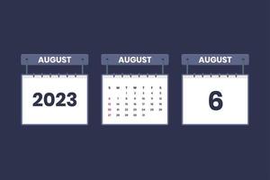 6 agosto 2023 calendario icona per orario, appuntamento, importante Data concetto vettore