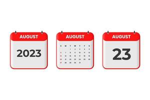 agosto 2023 calendario design. 23 agosto 2023 calendario icona per orario, appuntamento, importante Data concetto vettore