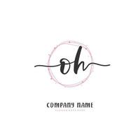 Oh iniziale grafia e firma logo design con cerchio. bellissimo design manoscritto logo per moda, squadra, nozze, lusso logo. vettore