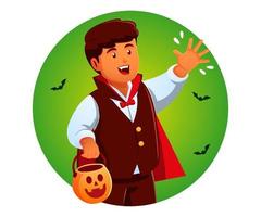 poco ragazzo festeggiare contento Halloween indossare dracula uniforme vettore