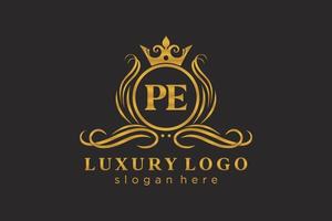 iniziale pe lettera reale lusso logo modello nel vettore arte per ristorante, regalità, boutique, bar, Hotel, araldico, gioielleria, moda e altro vettore illustrazione.