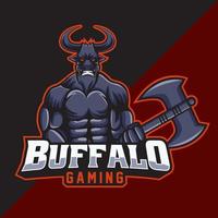 design della mascotte del logo esport di bufalo vettore