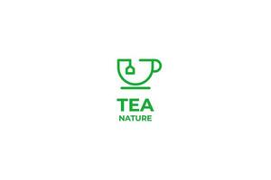 piatto foglia tè tazza semplice linea logo design vettore illustrazione idea