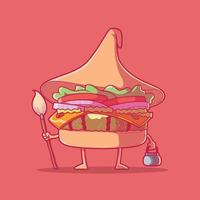hamburger personaggio vestito come un' strega vettore illustrazione. cibo, divertente, spaventoso design concetto.