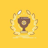 premio. tazza. premio. ricompensa. vittoria piatto linea pieno icona. bellissimo logo pulsante al di sopra di giallo sfondo per ui e ux. sito web o mobile applicazione vettore