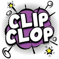 clip clop comico luminosa modello con discorso bolle su colorato montatura vettore