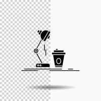 studio. design. caffè. lampada. veloce glifo icona su trasparente sfondo. nero icona vettore