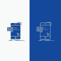 massa. dialogo. immediato. posta. Messaggio linea e glifo ragnatela pulsante nel blu colore verticale bandiera per ui e ux. sito web o mobile applicazione vettore