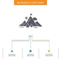 risultato. bandiera. missione. montagna. successo attività commerciale flusso grafico design con 3 passi. glifo icona per presentazione sfondo modello posto per testo. vettore